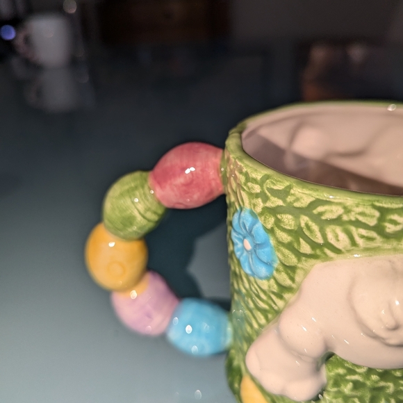 Hand Painted Bunny Rabbit Easter Eggs Flowers 3D Ceramic Mug 12oz - Picture 3 of 6